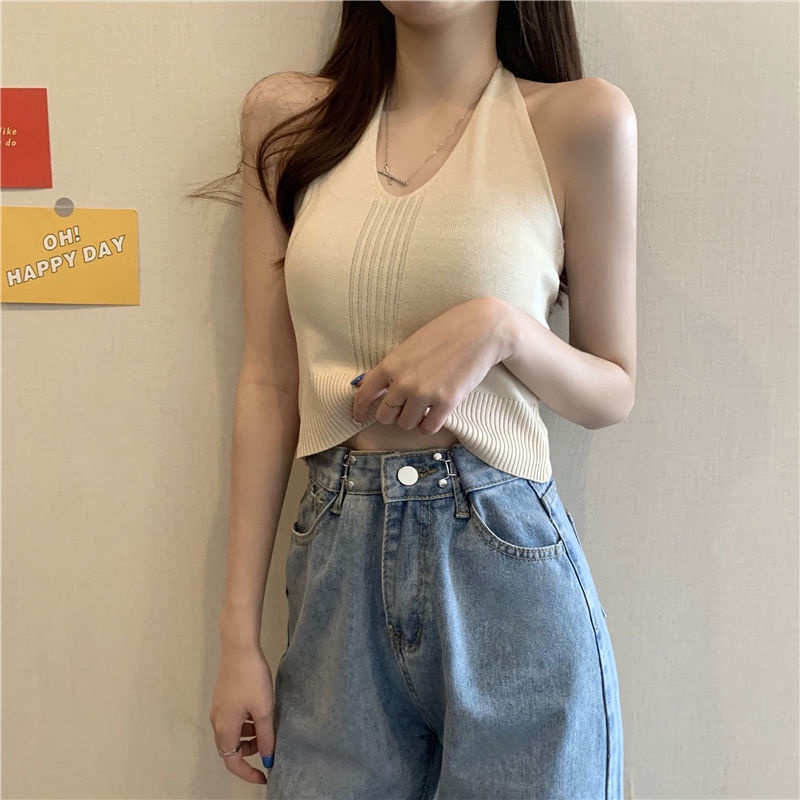 Áo Dệt Kim Không Tay Cổ Chữ V Thời Trang Mùa Hè Quyến Rũ Cho Nữ