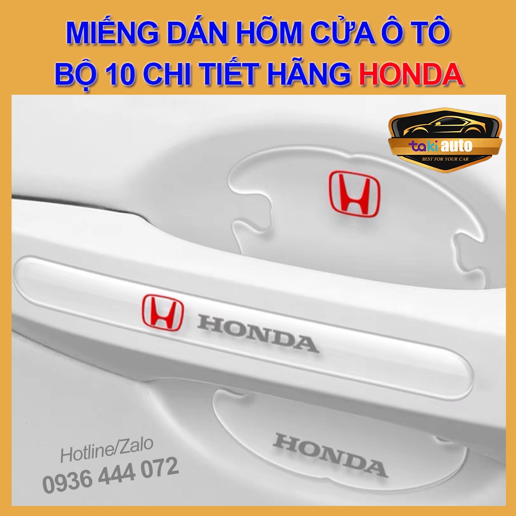 10 miếng dán hõm cửa silicon tay nắm ô tô chống trầy xước in logo xe Honda CR-V, HR-V City, Brio, Civic, Accord