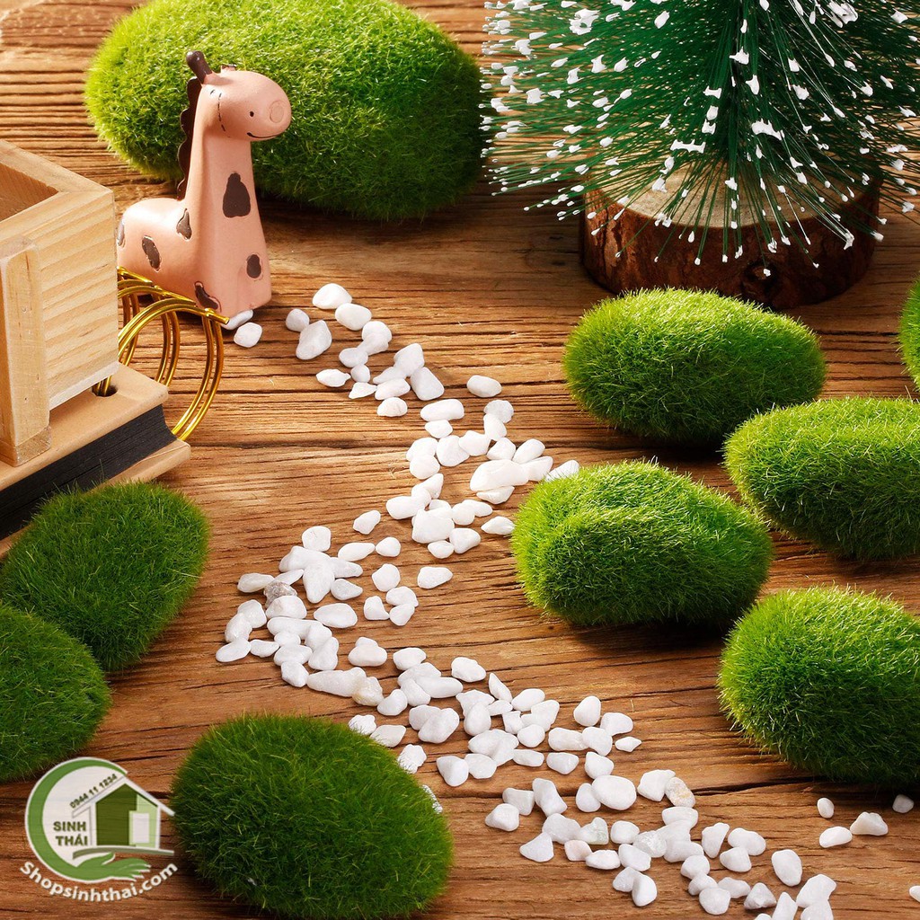 Bịch 5 cục đá rêu giả - rêu đá nhân tạo phủ cỏ xanh, trang trí