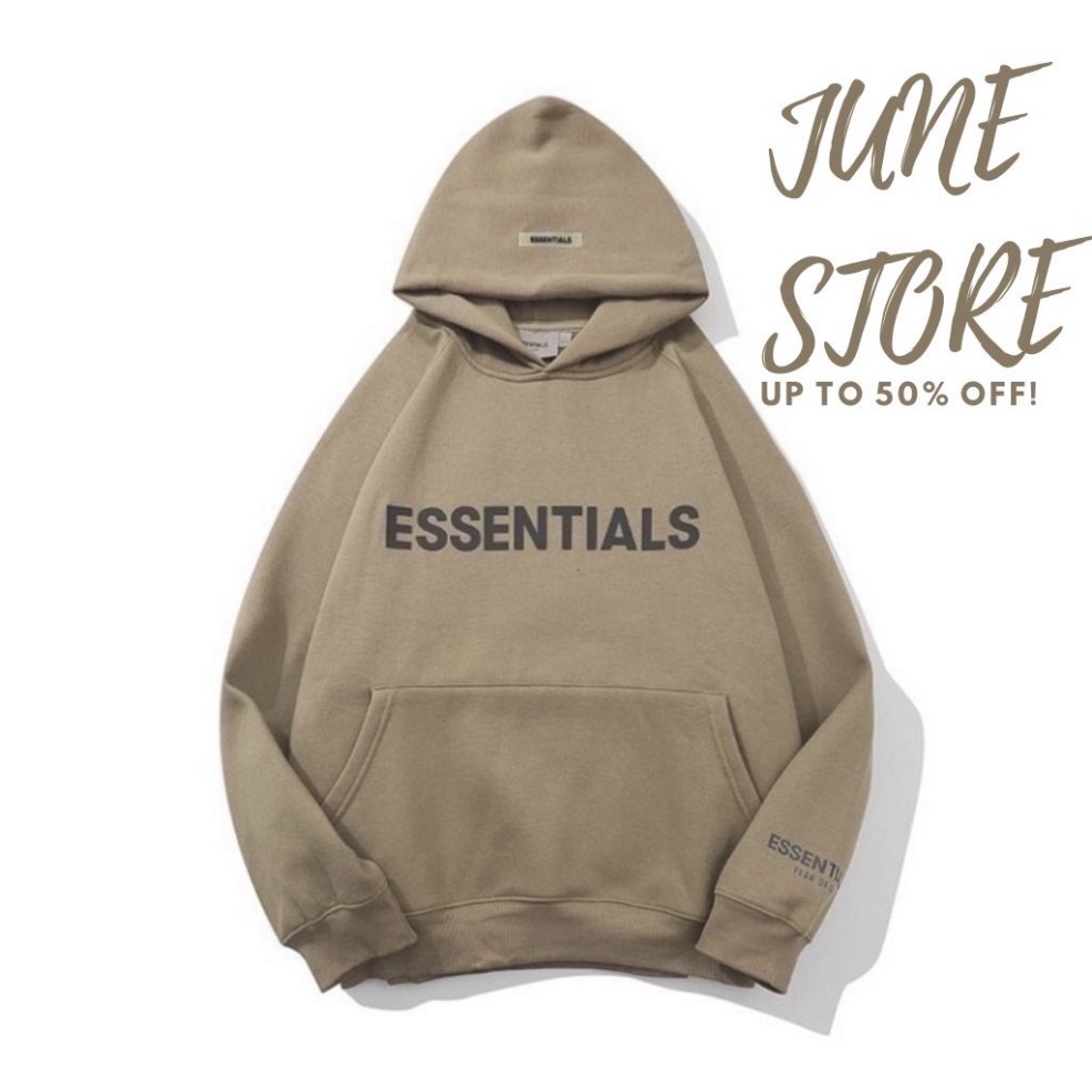 Áo nỉ hoodie Essentials unisex dài tay nam nữ cao cấp in cao su nổi, áo phông nỉ bông sweater có mũ màu nâu, đen M22 | BigBuy360 - bigbuy360.vn