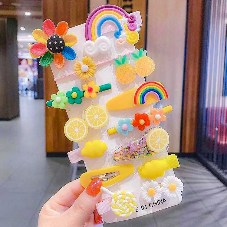Set 14 Kẹp Tóc Hình Hoa/Cầu Vồng Thời Trang Hàn Quốc Cho Bé Gái