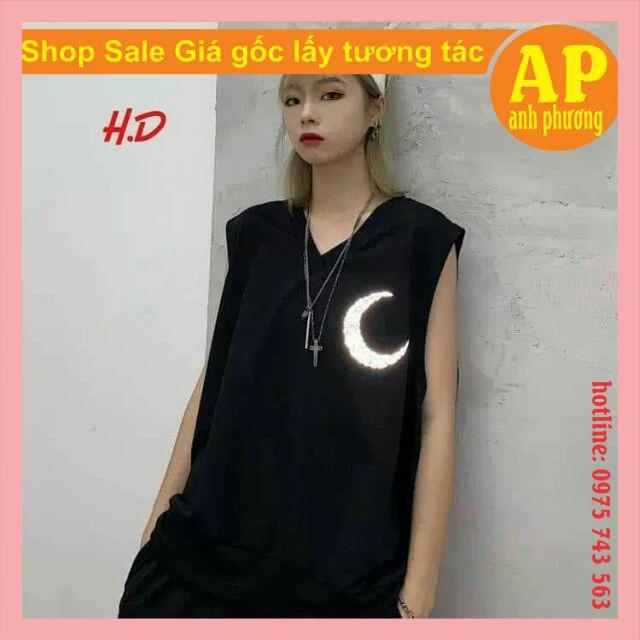 Áo gile mặt trăng phản quangtanktop phản quang bạc in hình mặt trăngchất cotton mềm mịnphong cách unisex kiểu dáng HQ