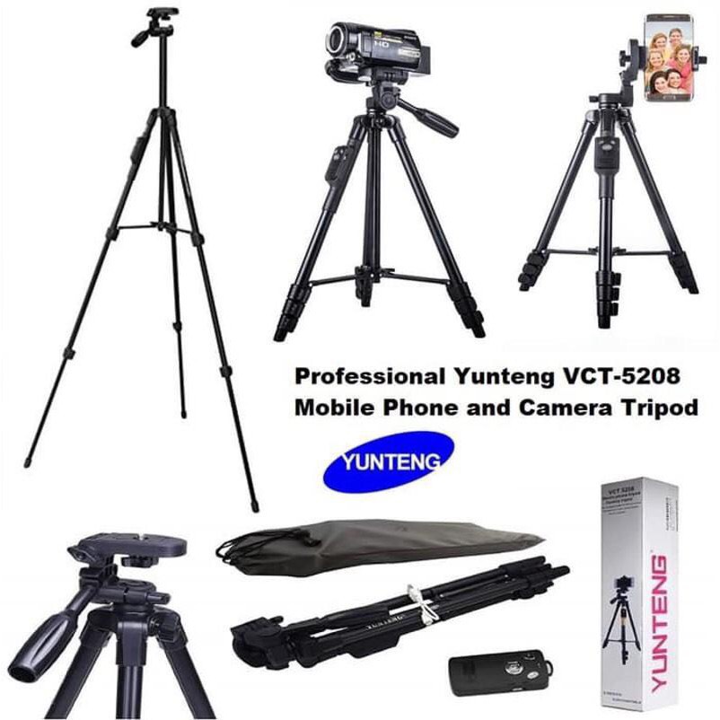 Gậy chụp hình máy ảnh, cây Tripod YUNTENG 5208 làm giá đỡ livestream tự sướng, selfie 3 chân GT3C005