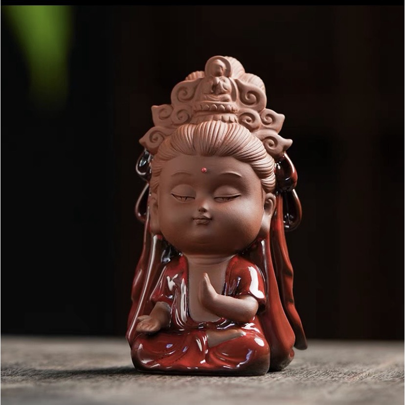 Tượng phật gốm phong thủy trang trí taplo xe ô tô - Tượng phật quan âm gốm cao cấp