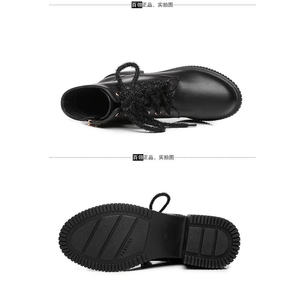 Giày bốt Martin phong cách Hàn Quốc gót thô đế cao 5cm khoá kéo màu trơn | BigBuy360 - bigbuy360.vn