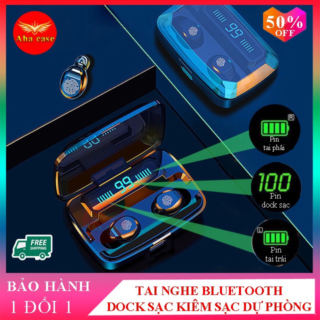 [Free Ship] Tai nghe Bluetooth TWE - Z15 Stereo 5.0 - Tai nghe không dây có Dock sạc 2000mAh kiêm sạc dự phòng, Aha Case