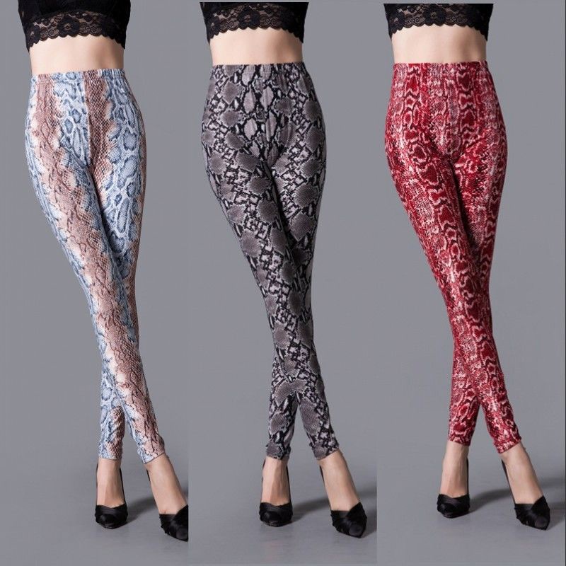Quần legging lưng cao họa tiết da rắn thời trang