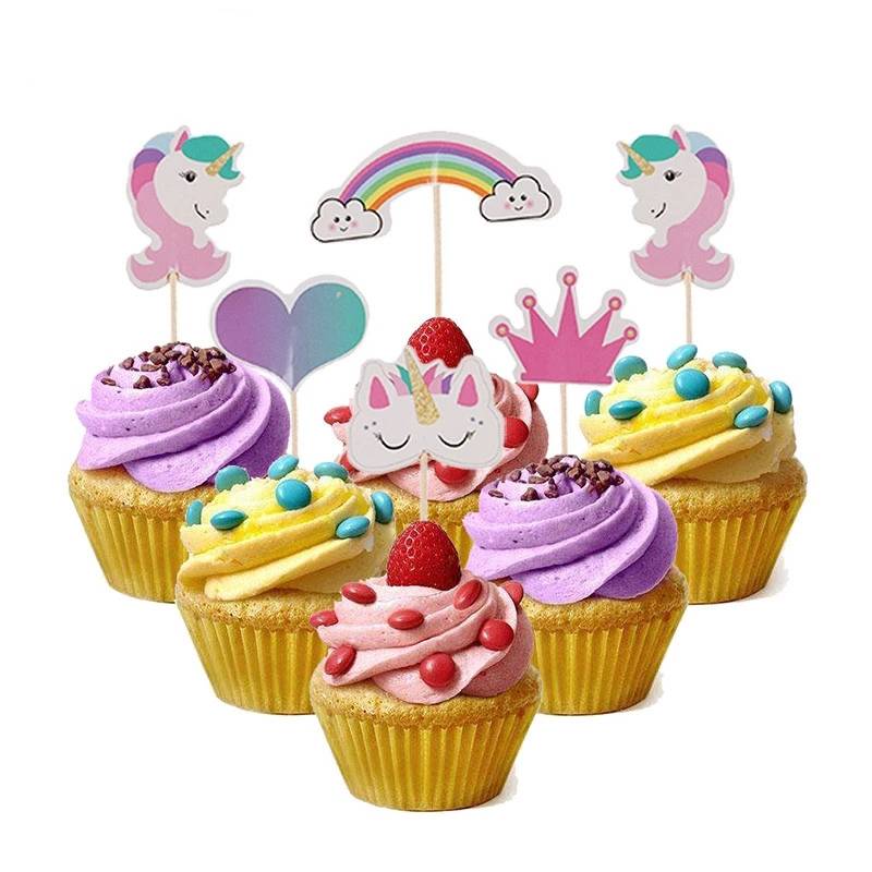 Set 24 phụ kiện trang trí bánh cupcake hình kỳ lân dễ thương