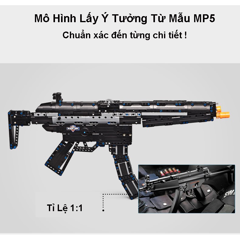 [Hàng Chính Hãng] Bộ Đồ Chơi Xếp Hình CaDA deTECH C81006 Lắp Ráp Kiểu LEGO Mô Hình PUBG Súng MP5 Với 617 Mảnh Ghép