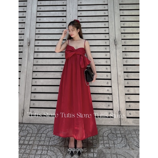 Đầm 2 dây nơ ngực SUNNY DRESS đỏ đô