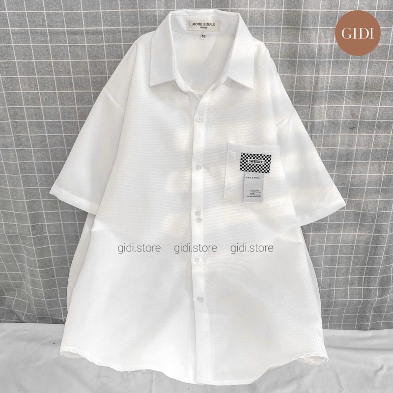 Áo sơ mi MIN SWEEDER Tay lỡ Nam Nữ Unisex màu đen/ trắng/ nâu Form Rộng vải nhung tăm dày dặn Phong Cách Ulzzang - GIDI