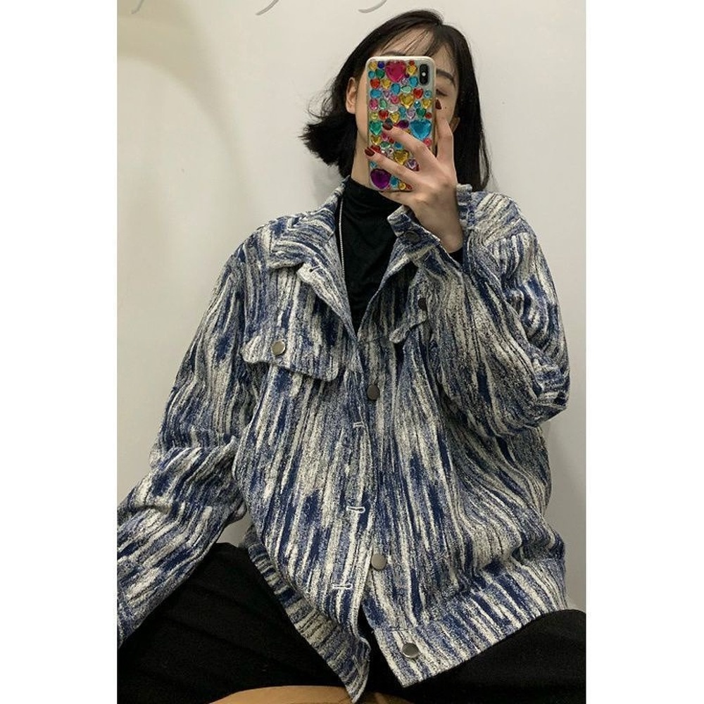 Áo khoác jean họa tiết hoa tuyết Vintage mới cho cặp đôi