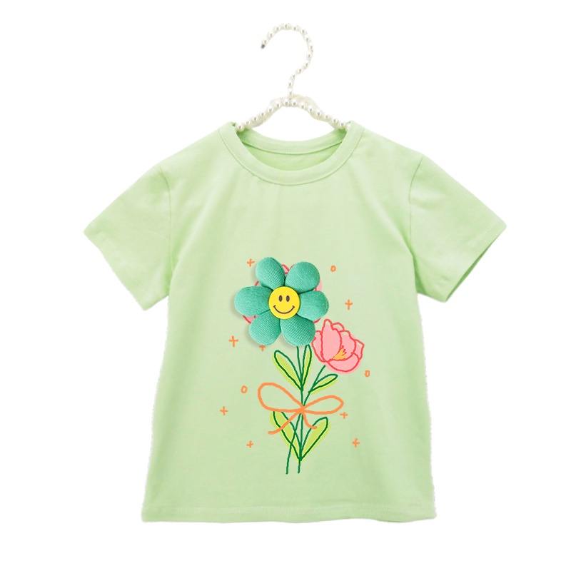 Áo Thun Cotton Mỏng Mềm In Họa Tiết Hoa Mặt Cười 3D Thời Trang 2022 Cho Bé Gái