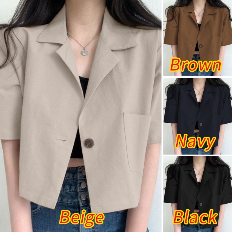 Áo khoác blazer ZANZEA dáng ngắn rộng tay lỡ cổ bẻ thời trang công sở nữ
