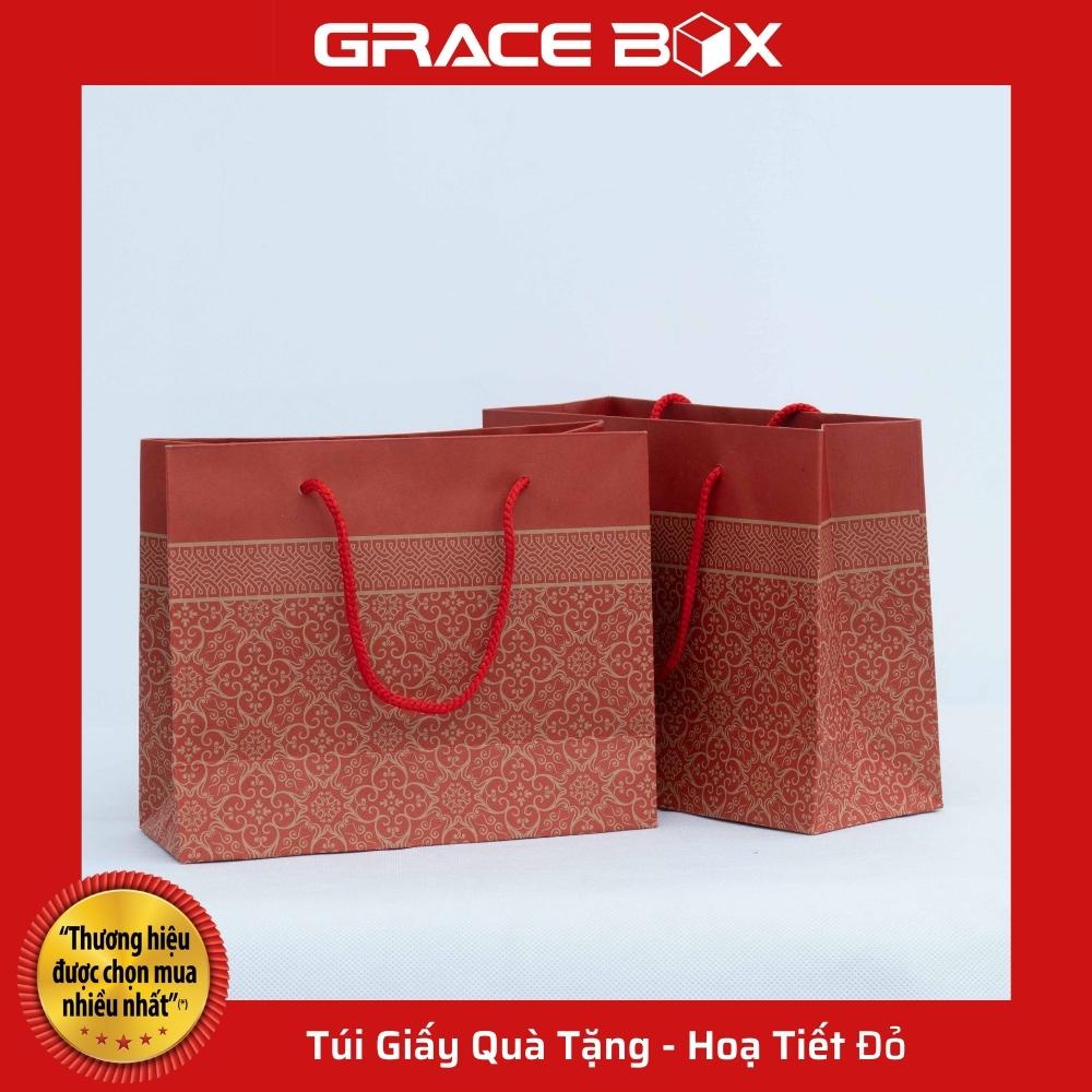 {Giá Sỉ} Túi Giấy Quà Tặng - Họa Tiết Đỏ - 23 x 19 x 9 cm - Siêu Thị Bao Bì Grace Box