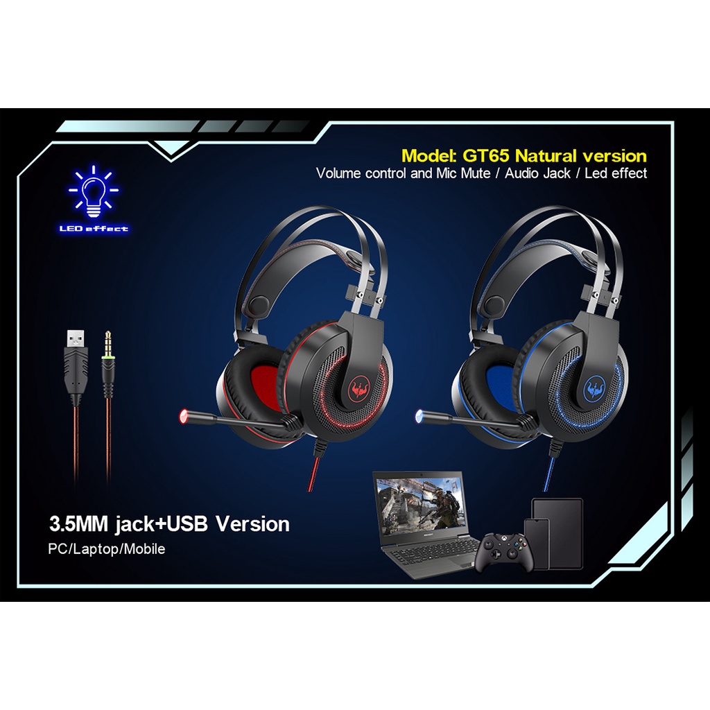 Tai Nghe Chụp Tai GT65 Chuyên Game Máy Tính/PC/Điện Thoại Di Động Bass Mạnh Mẽ Chất Lượng Âm Thanh Nổi