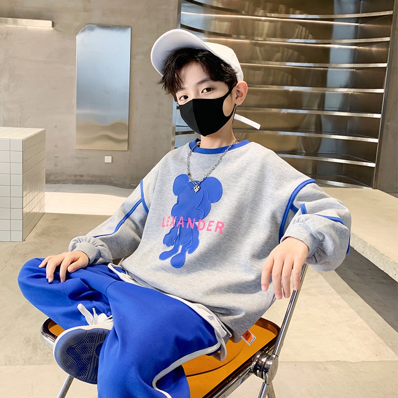Bộ Áo Thun Tay Dài + Quần Dài Thể Thao Thời Trang Mùa Thu Cho Bé Trai 110-170cm
