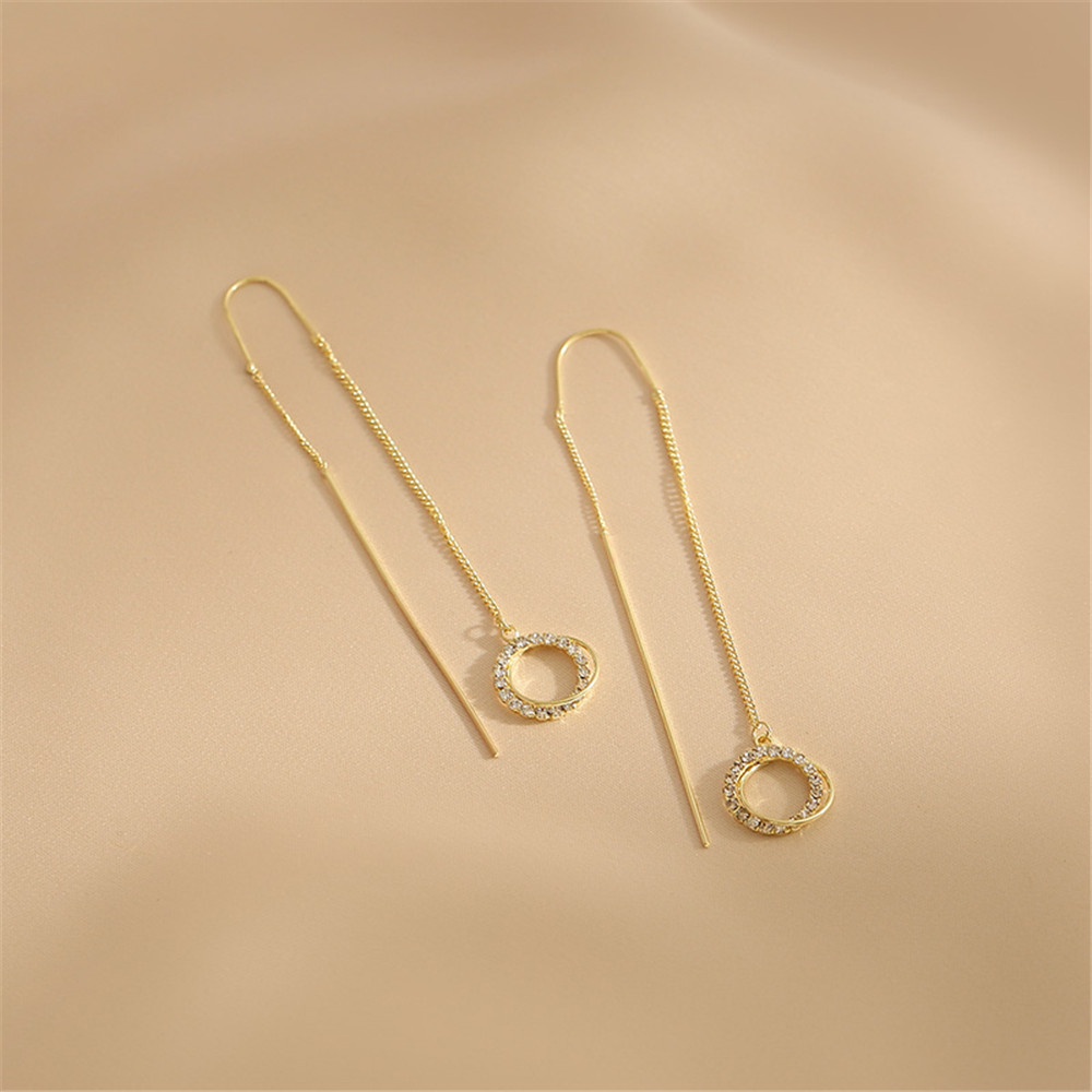 1 cặp bông tai tua rua dáng dài đính đá zircon màu vàng sang trọng thời trang cho nữ