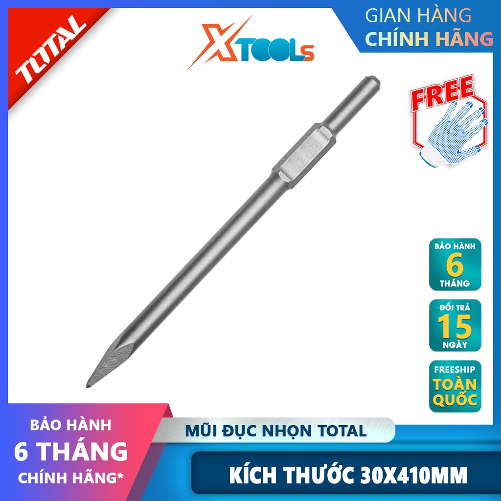 Mũi đục nhọn đuôi lục giác Total TAC1531301  | mũi đục nhọn size 30X 410mm, nhọn, độ bền cao, chịu nhiệt [XTOOLS]