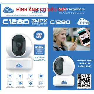 Camera vitacam c1280 - 3mpx chuẩn ultra hd- lens 2.8mm góc rộng. công nghệ ai, xoay 36