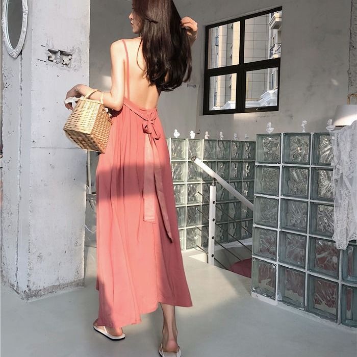 Đầm Hai Dây Phối Nơ Xinh Xắn Thời Trang✨✨ Đầm Dây Phong Cách Mới Mùa Thu✨✨ Kỳ Nghỉ✨✨ Chân Váy Dài Dáng Ôm Thời Trang Quyến Rũ Cho Nữ