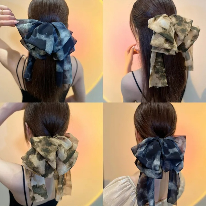 Kẹp Tóc Nơ Chiffon In Họa Tiết Mực In Mẫu Mới 2022 Thời Trang Cho Nữ