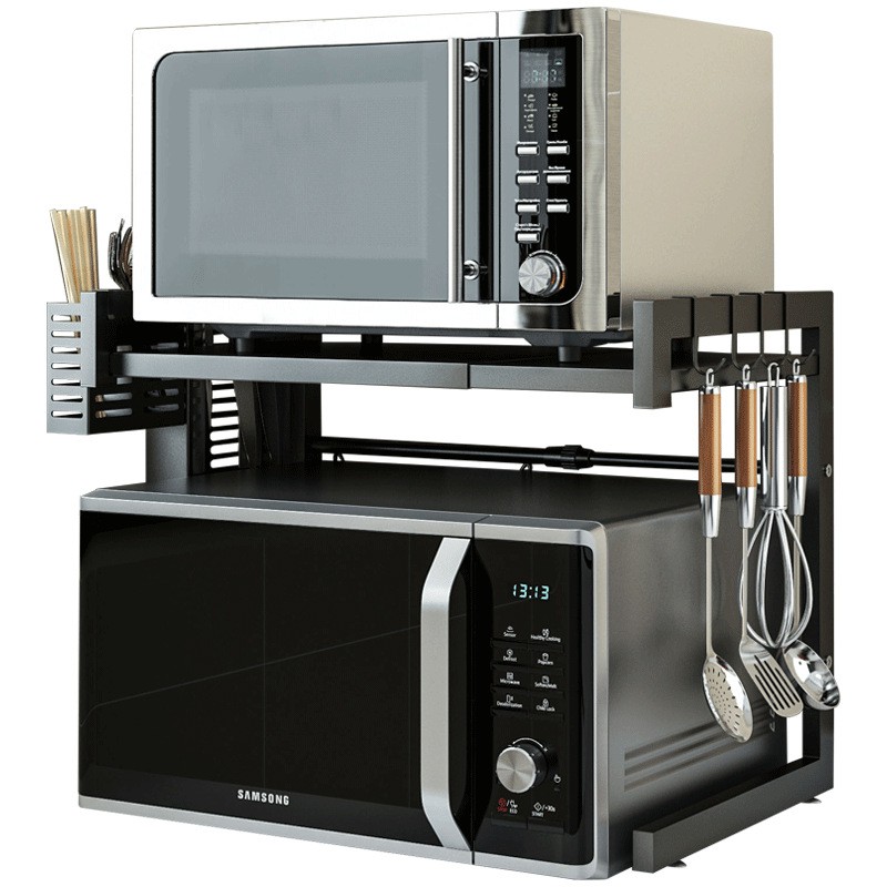 Kệ lò vi sóng 2 tầng, giá đỡ lò vi sóng bằng sắt có điều chỉnh kích thước chắc chắn | BigBuy360 - bigbuy360.vn