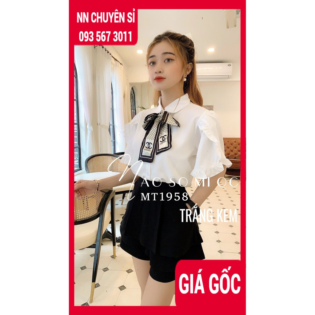 ÁO SƠ MI THẮT NƠ VOAN TƠ BÚN BÈO MT1958 TP107 ⚡ HÀNG CAO CẤP KIỂU TAY NGẮN