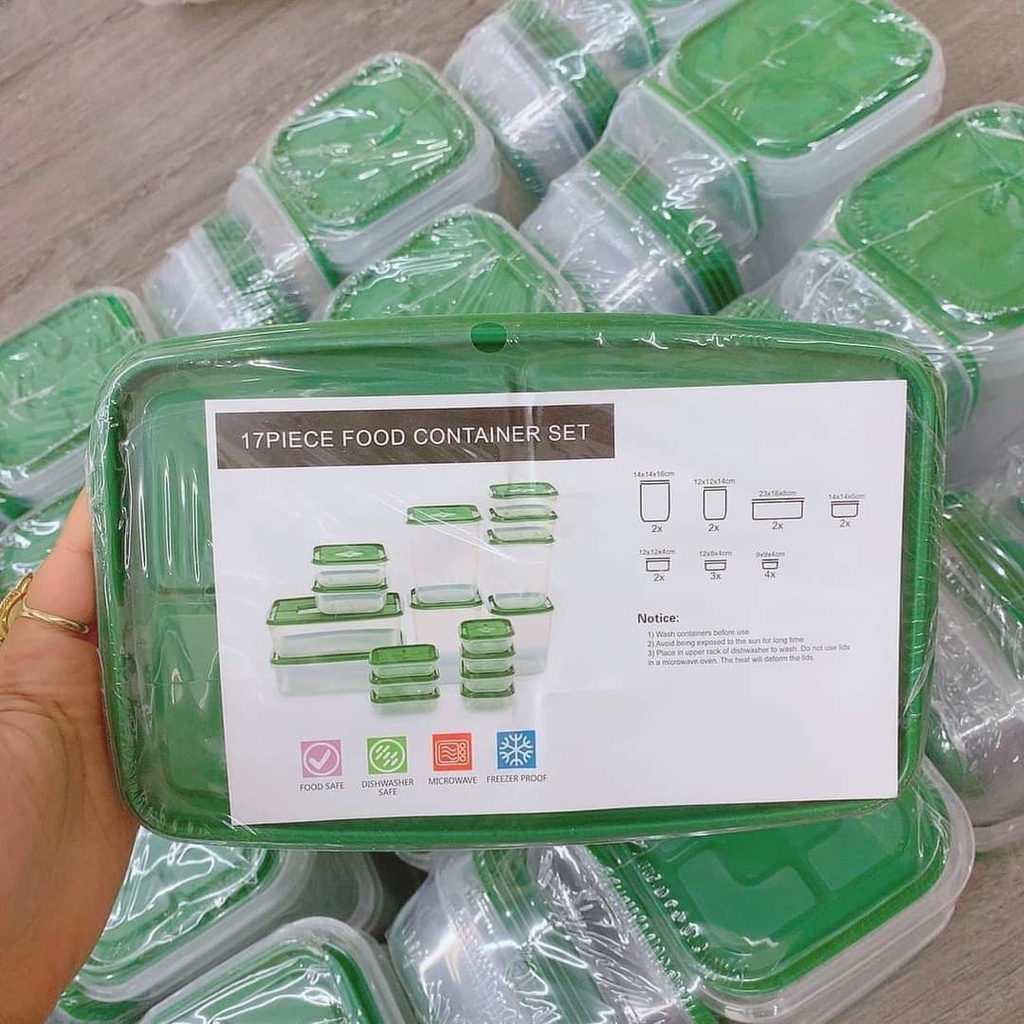 Bộ hộp 17 món IKEA - set 17 hộp nhựa cao cấp đựng thực phẩm bảo quản tủ lạnh