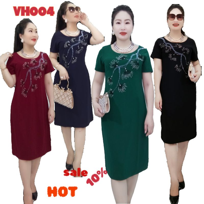 Váy dầm trung niên VH004 from Body suông dáng A che Bụng .Hoạ tiết vẽ 3D ,Đính Đá, kết kim sa - Sang chảnh lịch lãm