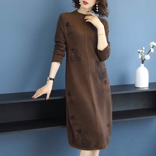 Đầm len nữ trung niên dáng suông gọn bụng sang trọng QCNP2376