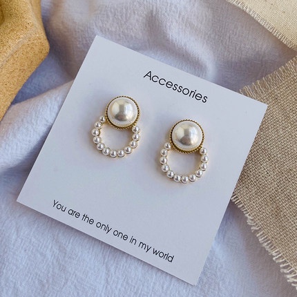 Khuyên tai kẹp không bấm lỗ chốt cố định K044 bằng hợp kim mạ vàng hình tròn đính hạt trai bigsize dáng midi Leous