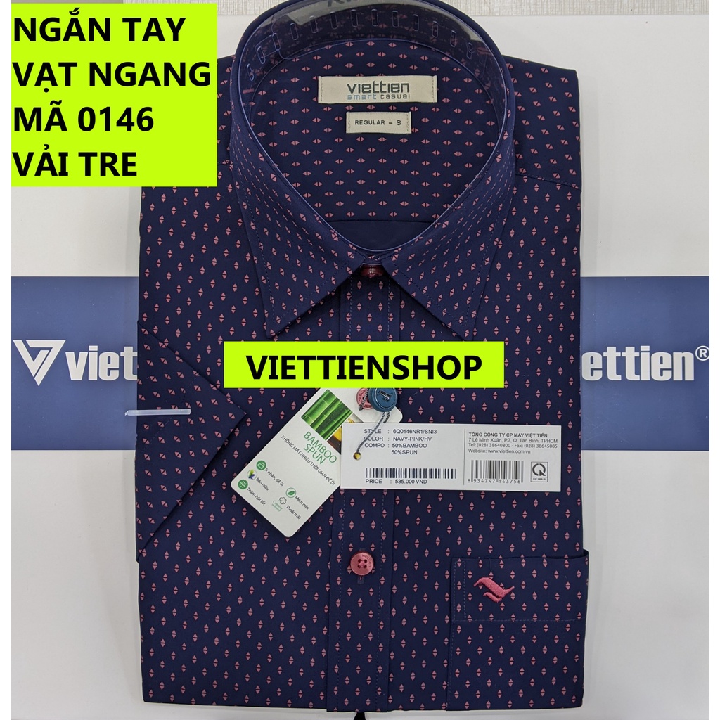 (0146 Sn) ÁO SƠ MI VIỆT TIẾN NGẮN TAY VẠT NGANG VẢI TRE