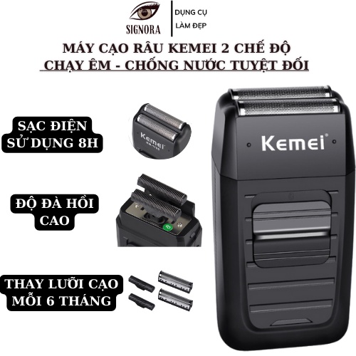 Máy cạo râu khô có thể thay lưỡi Kemei 1102 đa năng 2 lưỡi, Cạo chân tóc trắng công suất lớn sạc điện nhỏ gọn
