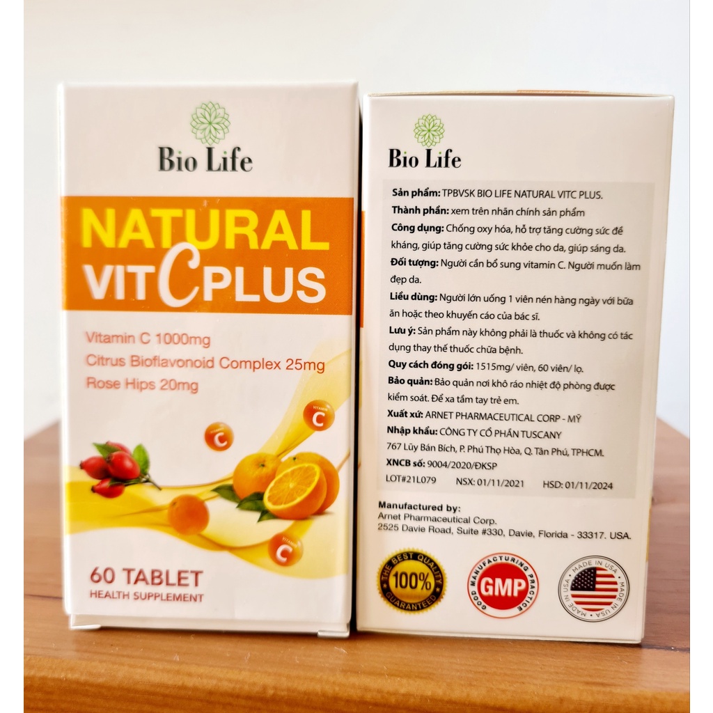Viên uống chống lão hóa da và tăng cường sức đề kháng Dr. Life Pure Vitamin C Plus -  Bio Life – 1000mg
