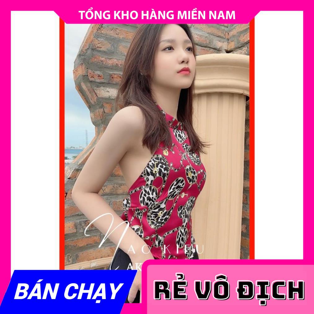 ÁO YẾM HỞ LƯNG IN HỌA TIẾT AK1252 ⚡ẢNH THẬT⚡ ÁO CỘT NƠ SAU