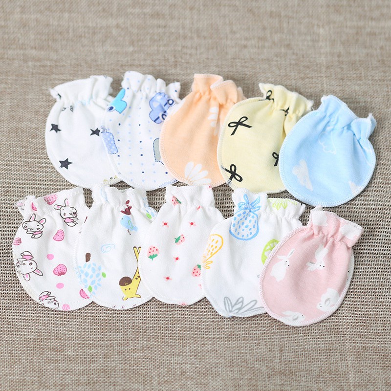 Găng Tay Cotton Mềm Mại Thoải Mái Chống Trầy Xước Bảo Vệ Mặt Cho Bé Sơ Sinh