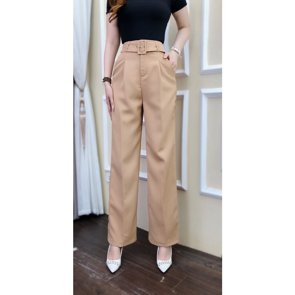 Quần tây nữ CRAZYTEEN ống suông kèm belt Q0048
