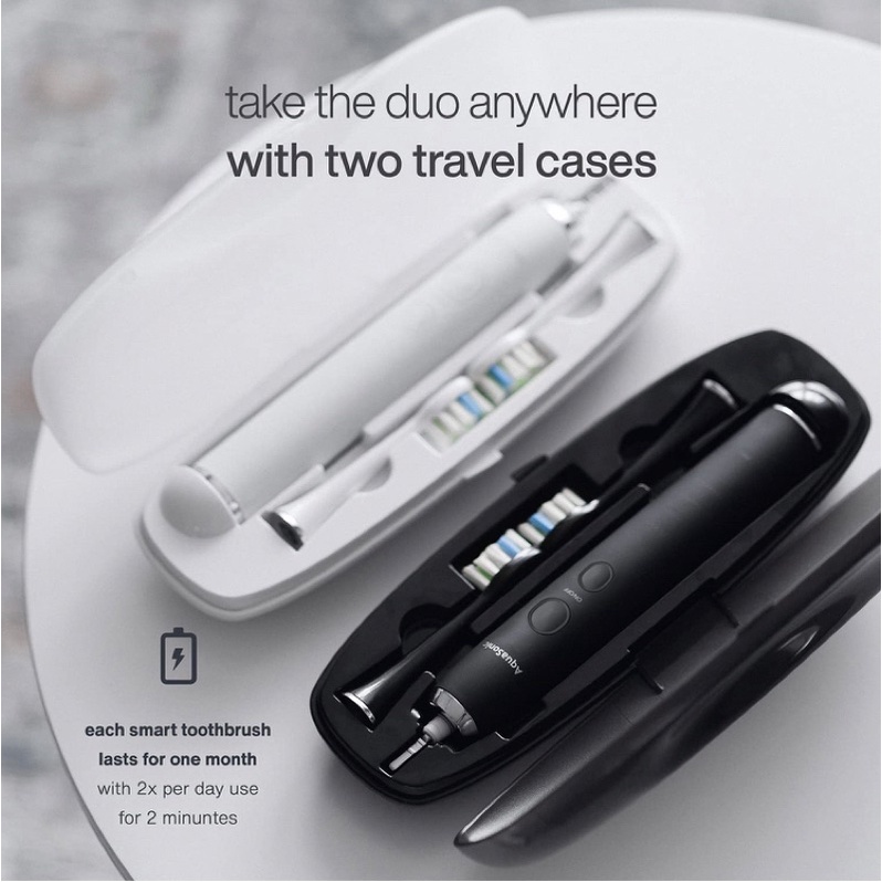 Set 2 Bàn chải điện AquaSonic DUO PRO - siêu trắng răng- Đèn kháng khuẩn - sạc không dây- kèm 10 đầu chải USA