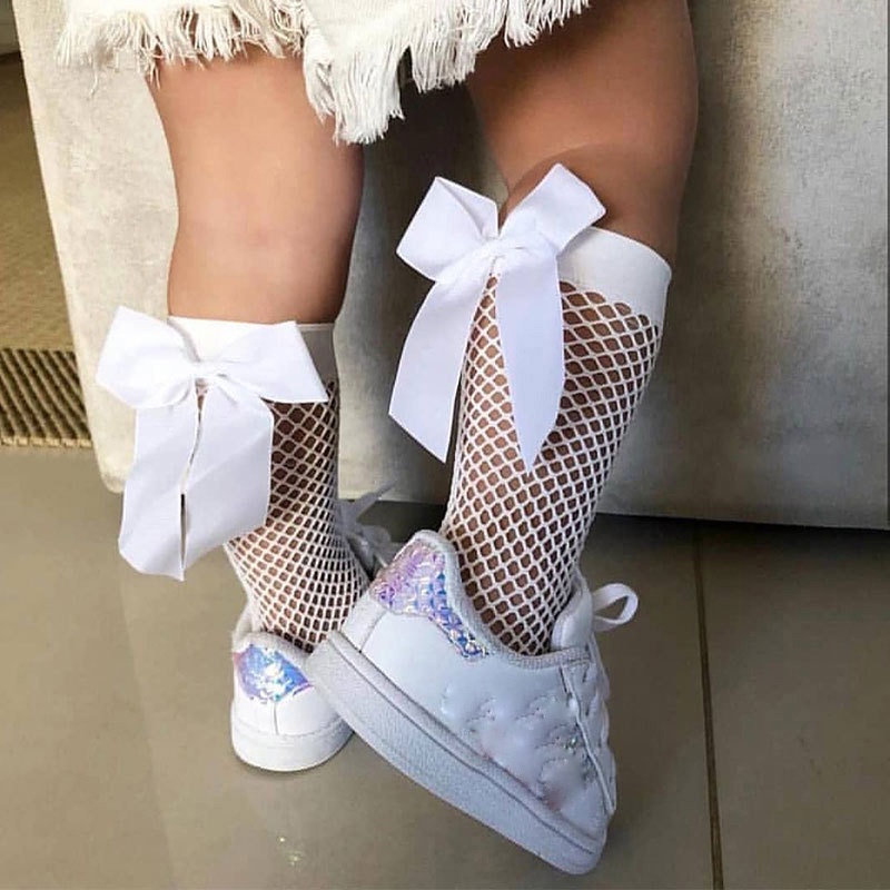 Vớ lưới cổ cao đính nơ phong cách mùa hè thời trang cho bé gái 1-5 tuổi