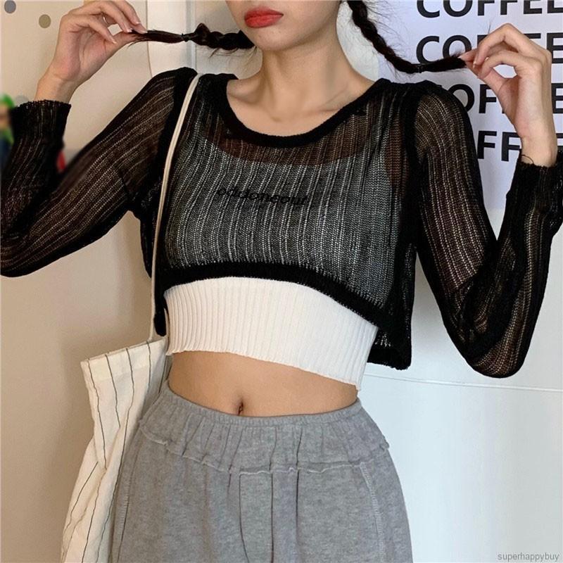 Áo Cardigan Dệt Kim Tay Dài Thiết Kế Xuyên Thấu Quyến Rũ Dành Cho Nữ