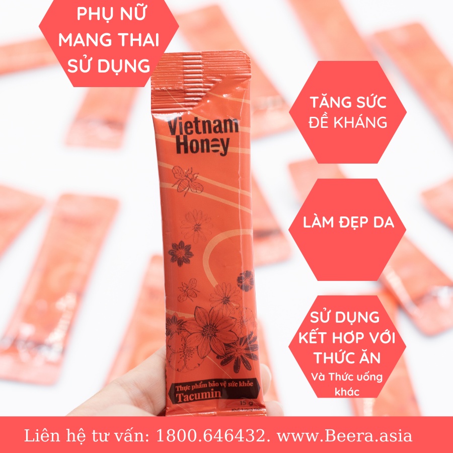 Combo 4 hộp mật ong nghệ sữa chúa Tacumin Vietnam Honey (15g x12 gói / Hộp)