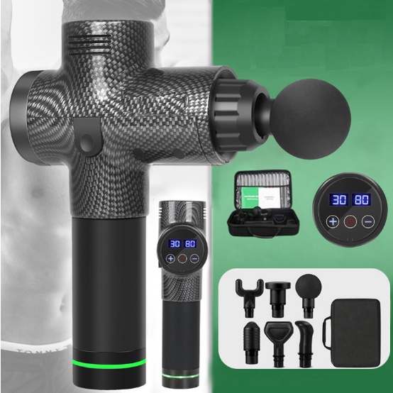 Súng massage cầm tay cao cấp EM009  30 mức độ rung, 6 Đầu Massage,Màn LCD, điều khiển Cảm Ứng 1 chạm
