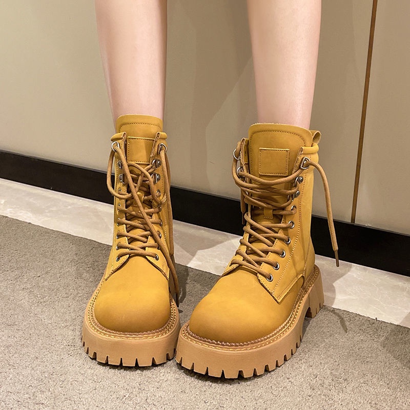 Oeteo Giày Bốt Đế Dày Màu Vàng Thời Trang Cho Nữ