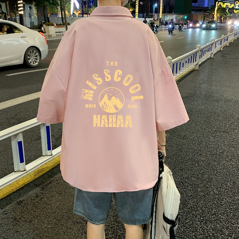 Áo sơ mi IFNICEFUTURE vải lụa mát tay ngắn dáng rộng in họa tiết phong cách Hàn Quốc năng động cho nam