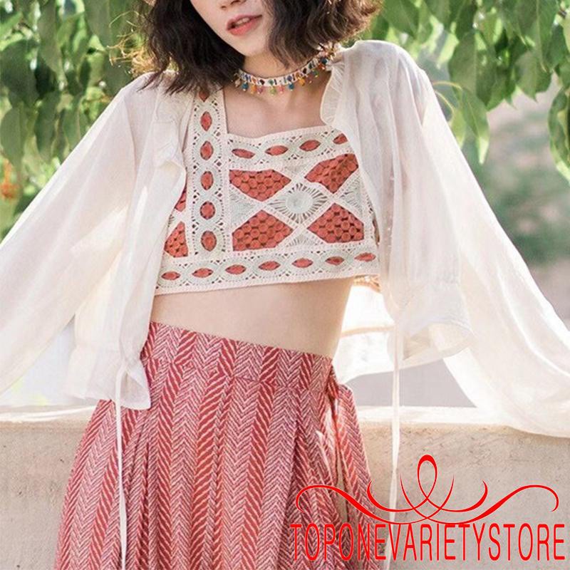Áo Croptop Sát Nách Cổ Vuông Phong Cách Bohemian Quyến Rũ Dành Cho Nữ