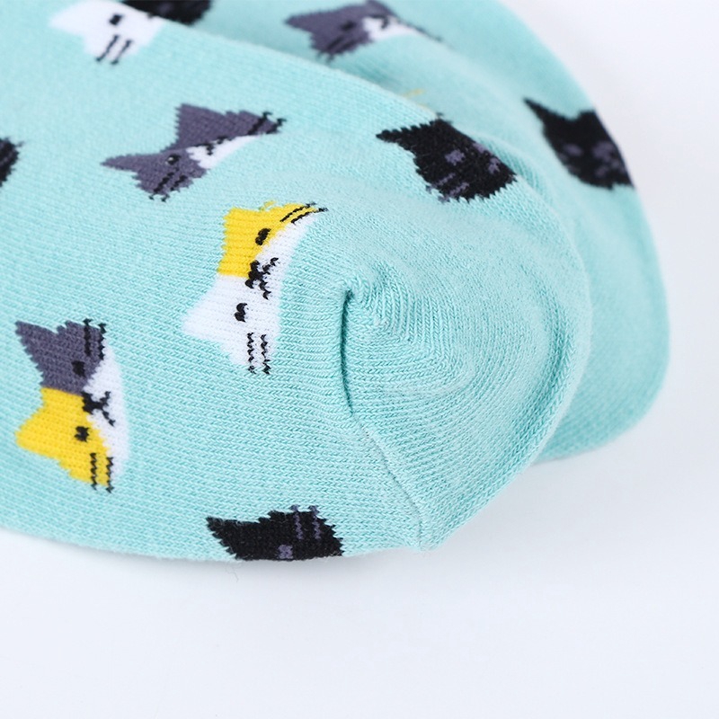 Set 5 đôi tất cotton cổ thấp in hình mèo dễ thương cho nữ