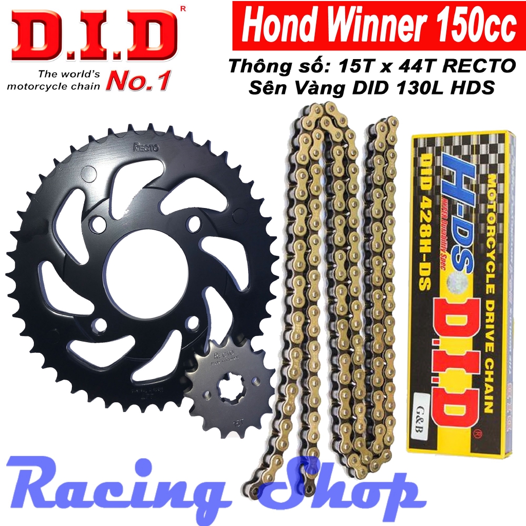 Nhông sên dĩa Winner Sonic nhông 15T dĩa 44T - Sên Vàng DID - Thái Lan