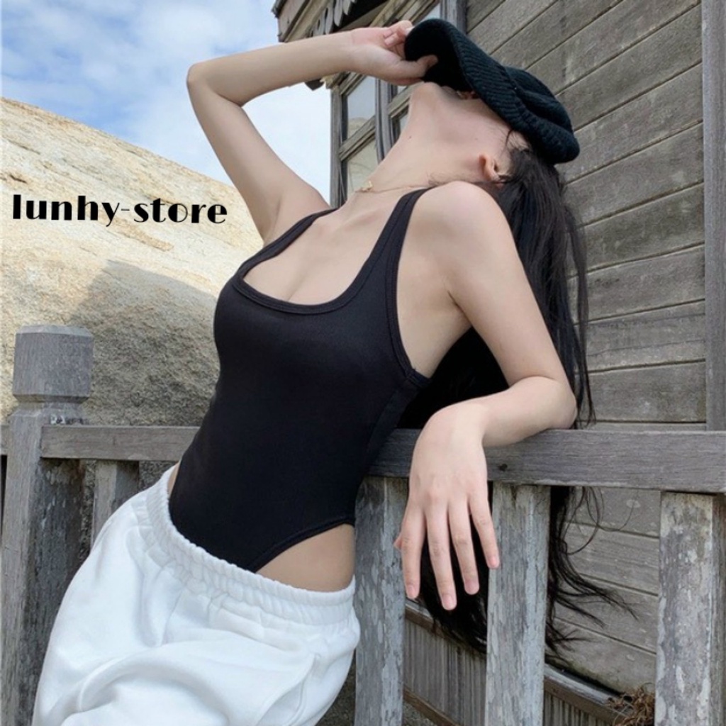 Áo Bodysuit Áo Croptop Hai Dây Khoét Eo Tôn Dáng Chất Cotton Mịn Siêu Đẹp