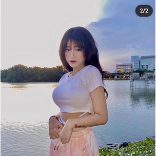 Áo croptop cổ tròn trơn kiểu cột dây eo cực xinh , chất thun bozip mềm mịn mát